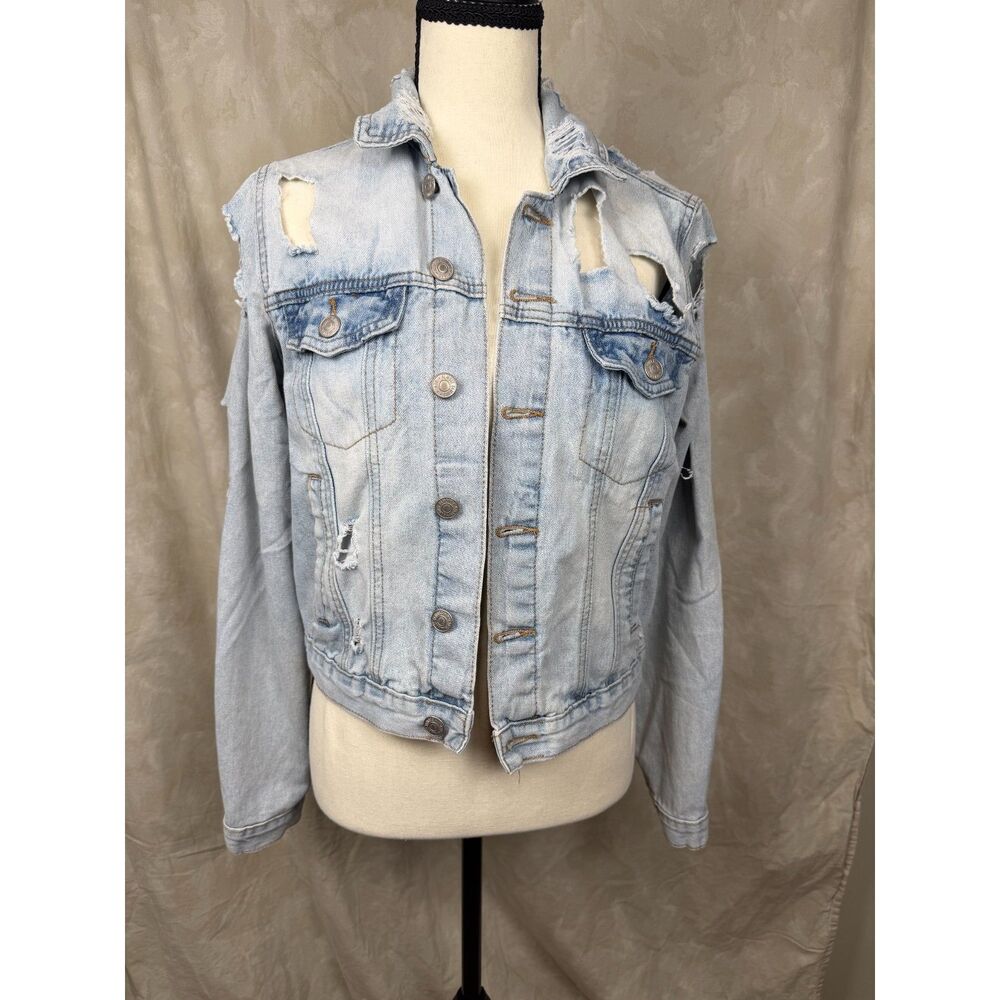 Grunge Distressed Denim Jacket Almost Famous Streetwear Y2K Womens S